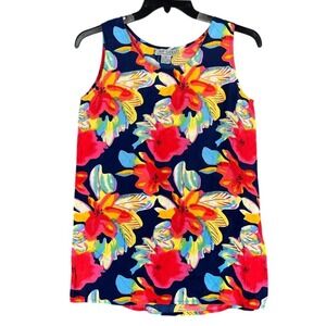 All Silks Shirt Womens Small Flowers Silk Blouse Tank Sleeveless Tunic Long